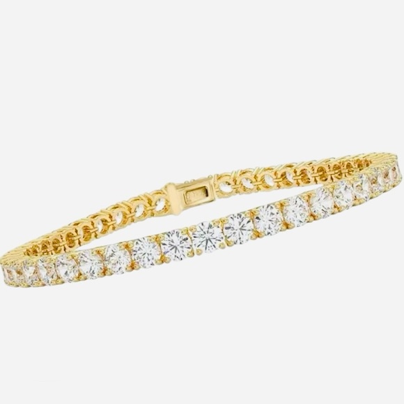 14K Gold and Sterling Silver Tennis Bracelet With Simulated Stones 6” - Picture 1 of 5